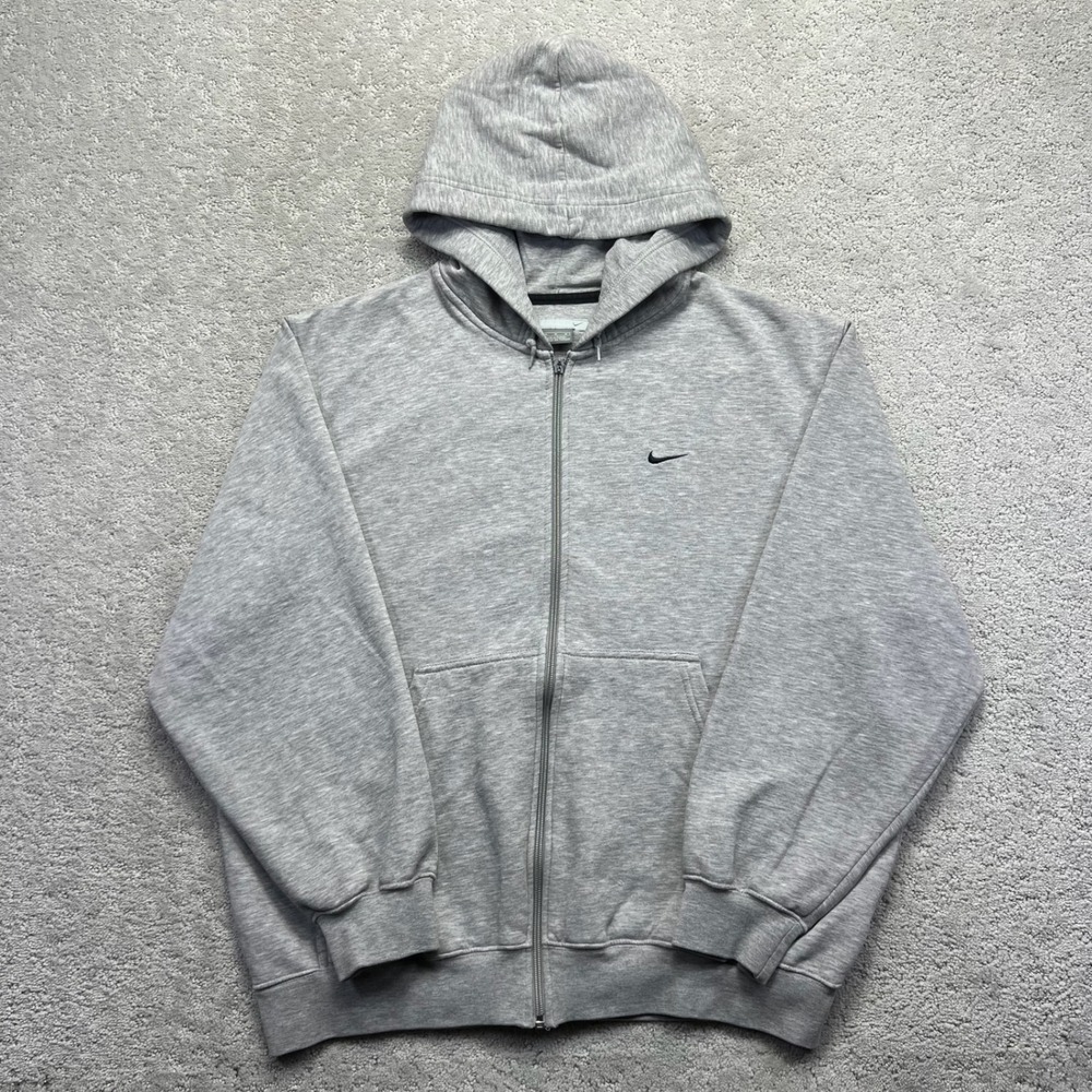 Nike Hoodie Mens Medium Gray Heathered Full Zip Fleece Embroidered Swoosh Sporty